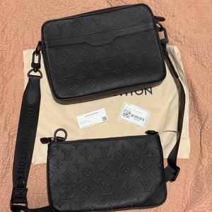 Louis Vuitton Trio Messenger Shadow Noir Monogram-embossed calf skin